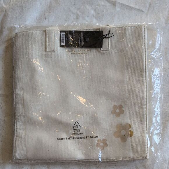 NWT Marc Jacobs Fragrances Limited Edition Cream Tote Bag Gold Daisy - Picture 2 of 8